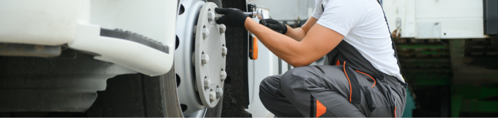 Mobile tire change being performed roadside by a technician.