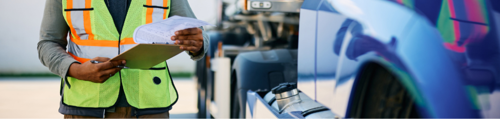 Truck maintenance checklist being used to assess a semi truck.